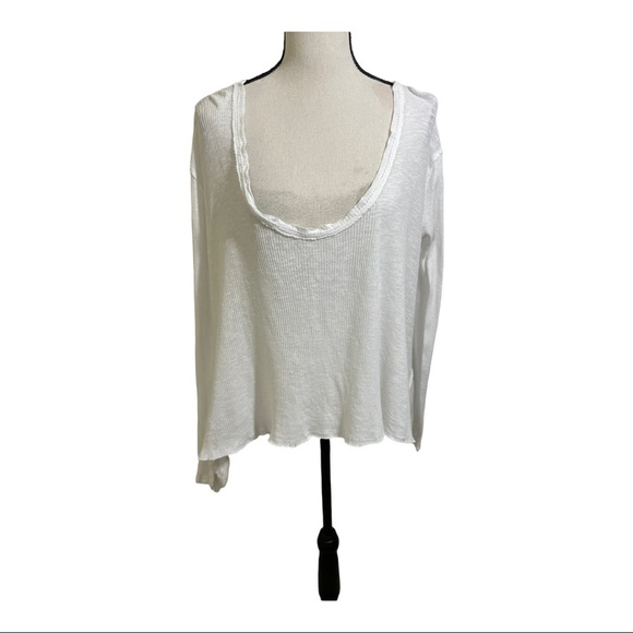 We the free ribbed hi low T-shirt white long sleeve size small viscose blend - Picture 1 of 10